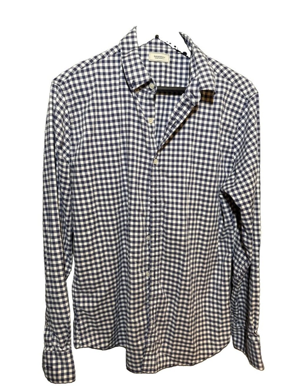 Savannah Shirt Mens Unisex Large Long Sleeve Button-Down Large Blue White Check